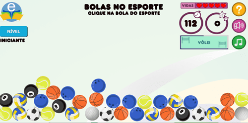 Imagem do jogo: Cai e Atenção - Bolas de diferentes esportes.
