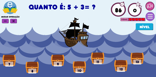 Imagem do jogo: Operações matemáticas com o navio viking.