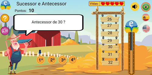 Imagem do jogo: Professor fazendeiro. Números sucessores e antecessores.