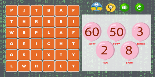 Imagem do jogo: Caça palavras números em inglês